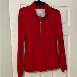 Tommy Bahama red quarter zip Pima cotton top w/back sparkle pineapple detail